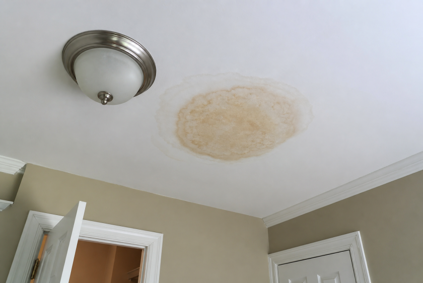 Water stain on ceiling caused by a leaking roof in a Northern Virginia home
