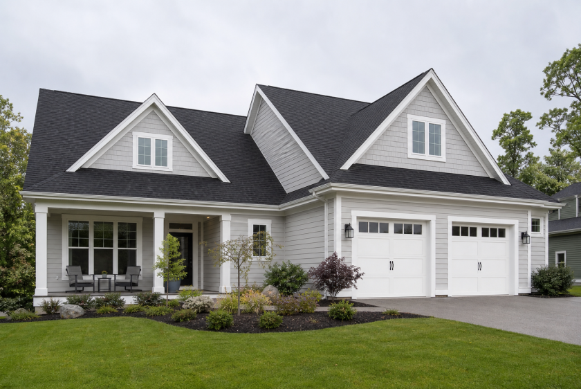Charcoal roof shingle color paired with light gray siding on a Northern Virginia home