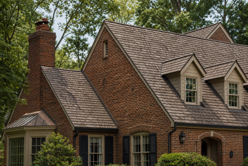 Weathered Wood roof shingle color on a brick colonial home in Northern Virginia