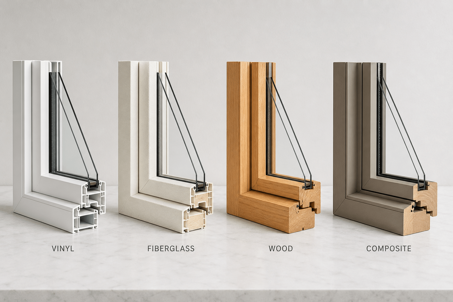 Window frame material price ranges: vinyl, fiberglass, wood, composite