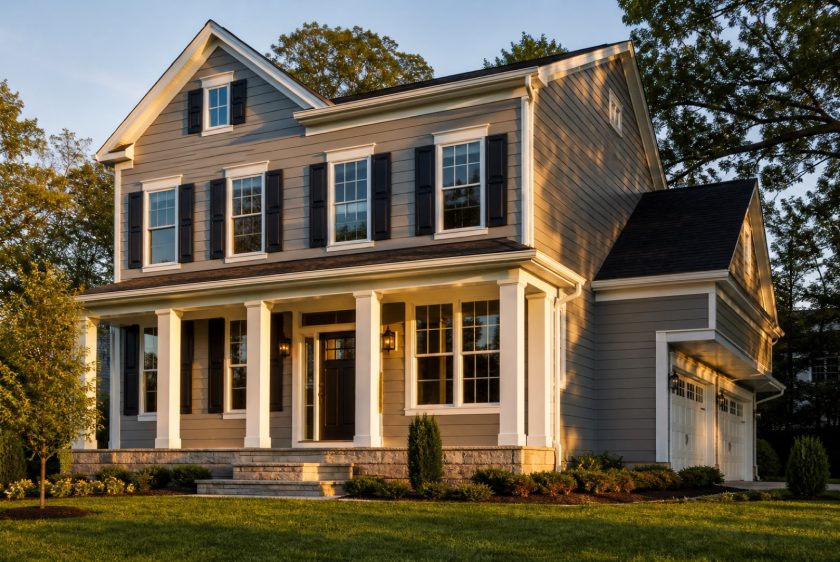 New gray fiber cement lap siding on a Northern Virginia home, illustrating siding replacement cost